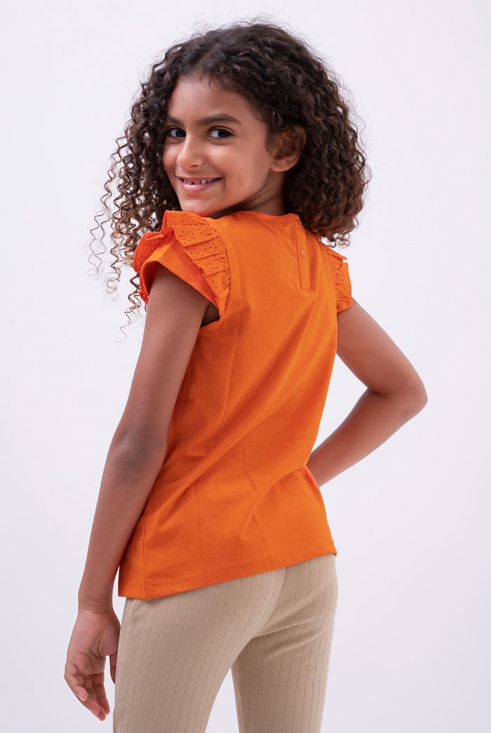 Girls Top With Broderie Ruffle