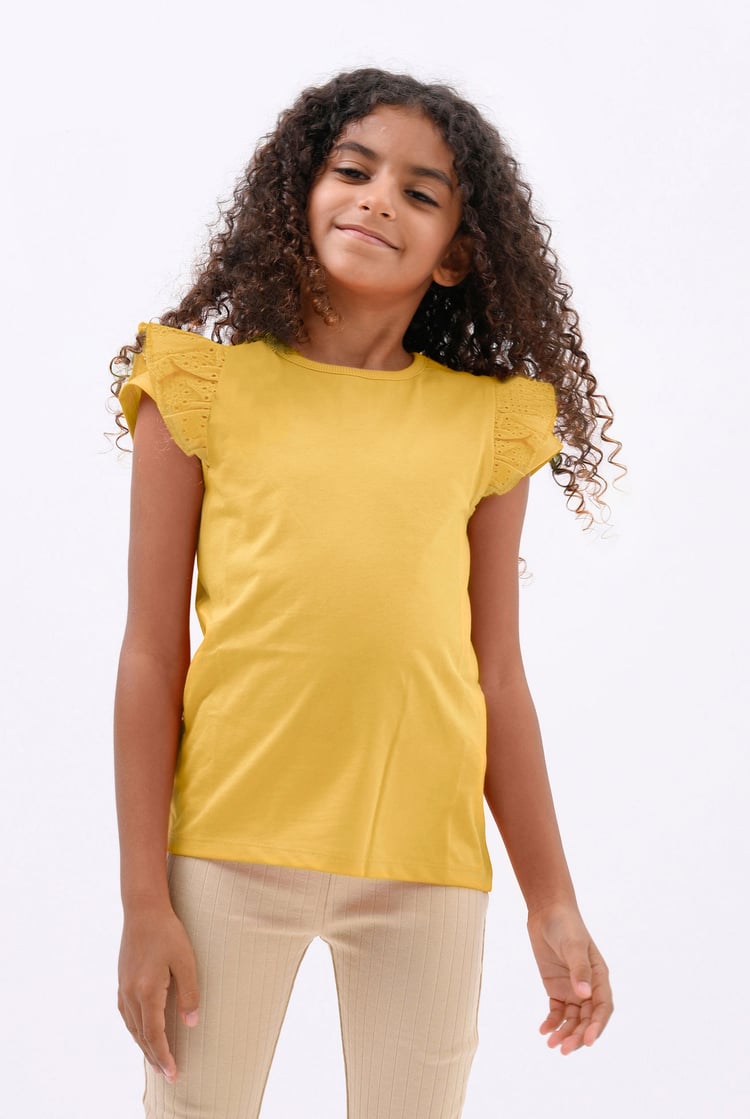Girls Top With Broderie Ruffle