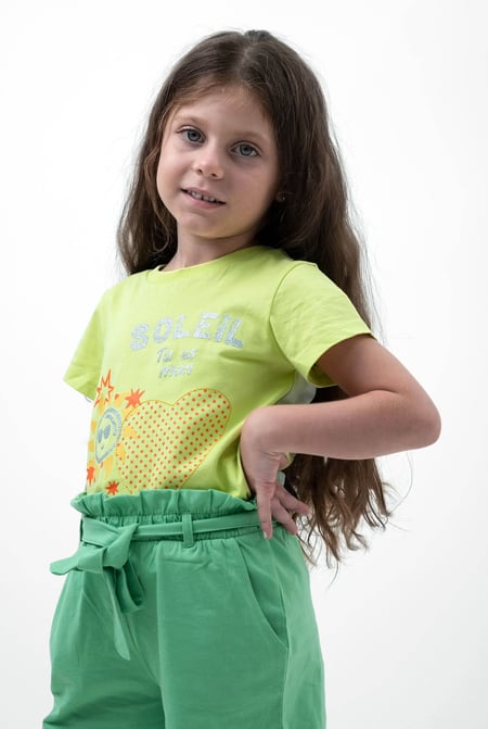 Orange Double Layer Sunny Glitter Printed T-Shirt