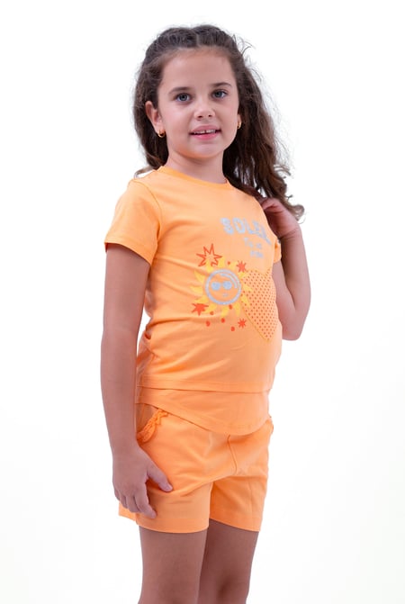 Orange Double Layer Sunny Glitter Printed T-Shirt