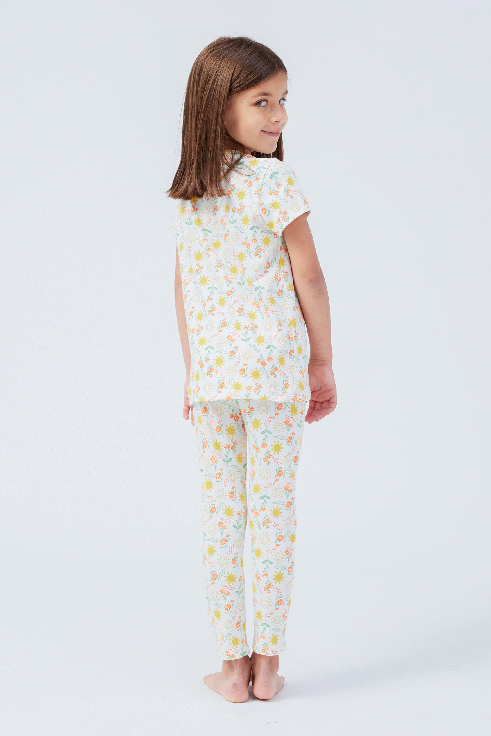 Girls Sun Flower Print Pyjama Set