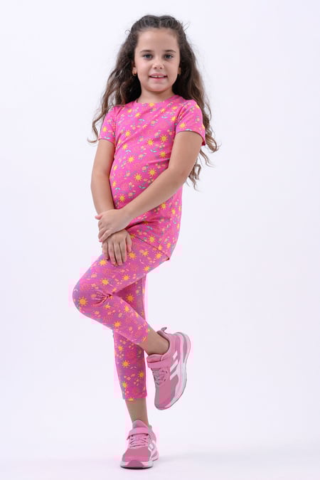 Girls White Sun Flower Print Pyjama Set