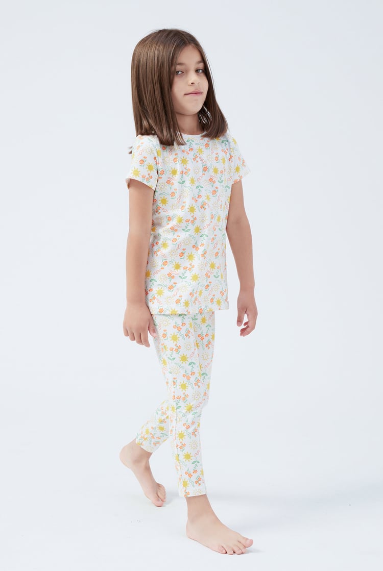Girls Sun Flower Print Pyjama Set