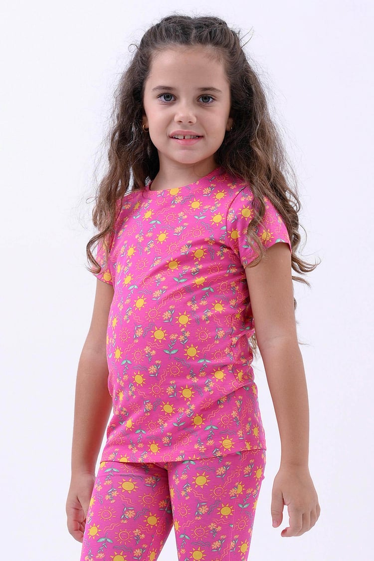 Girls Sun Flower Print Pyjama Set