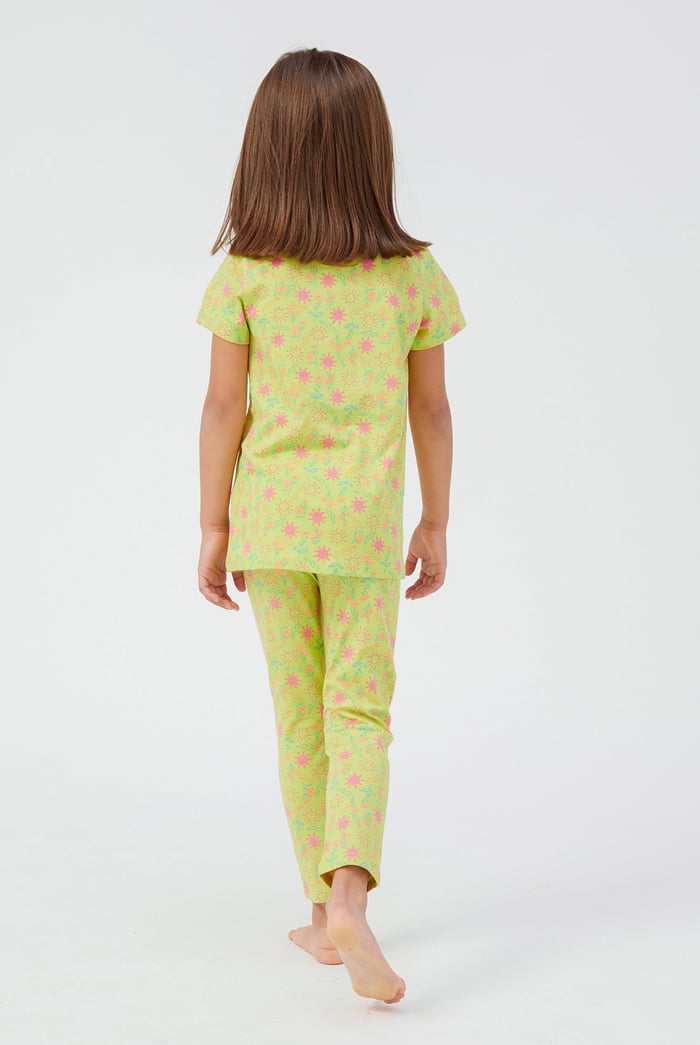 Girls Sun Flower Print Pyjama Set