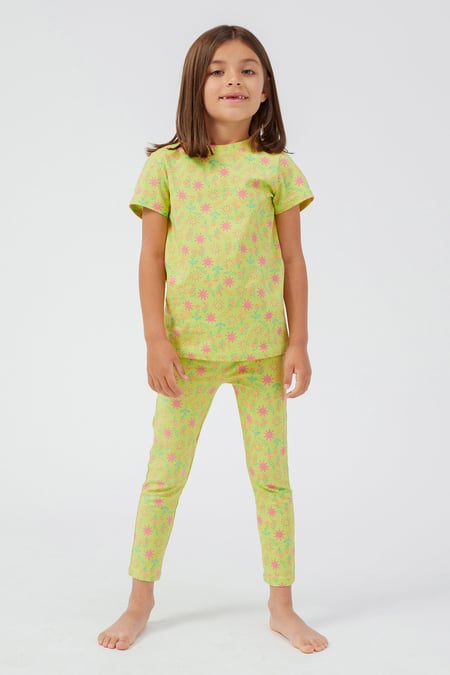 Girls White Sun Flower Print Pyjama Set