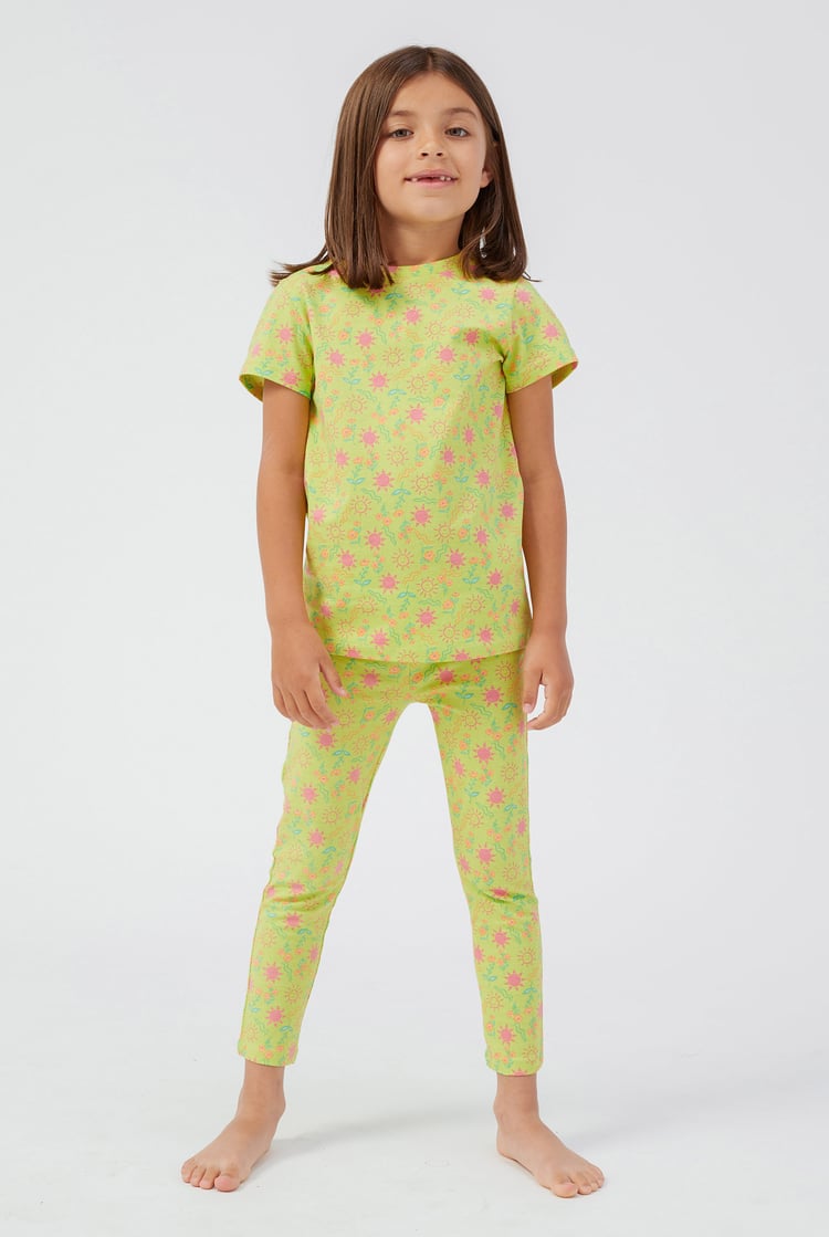 Girls Sun Flower Print Pyjama Set