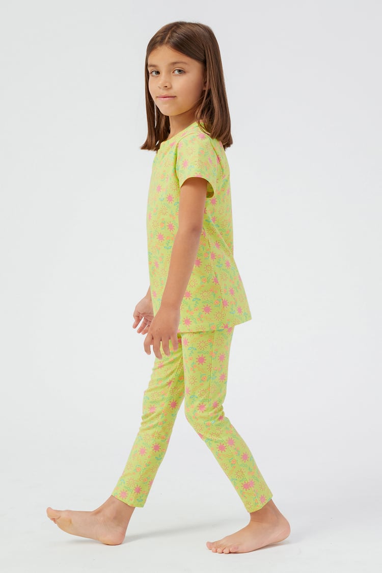 Girls Sun Flower Print Pyjama Set