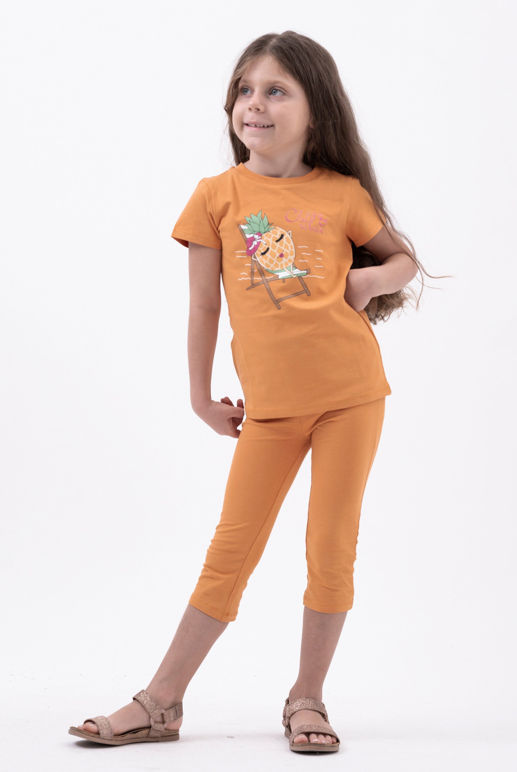 Chill Pineapple Print T-Shirt & Cropped Legging Set