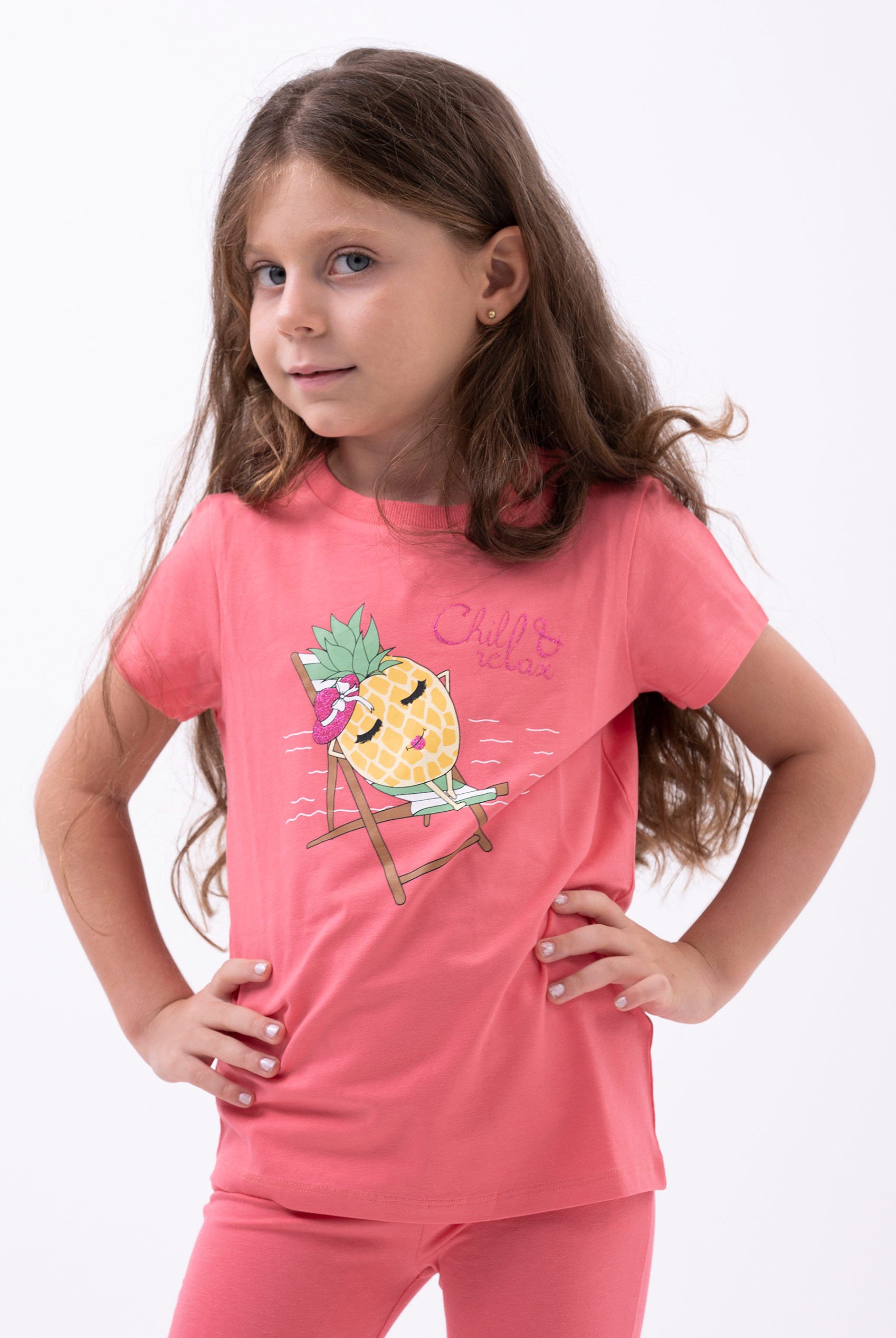 Chill Pineapple Print T-Shirt & Cropped Legging Set