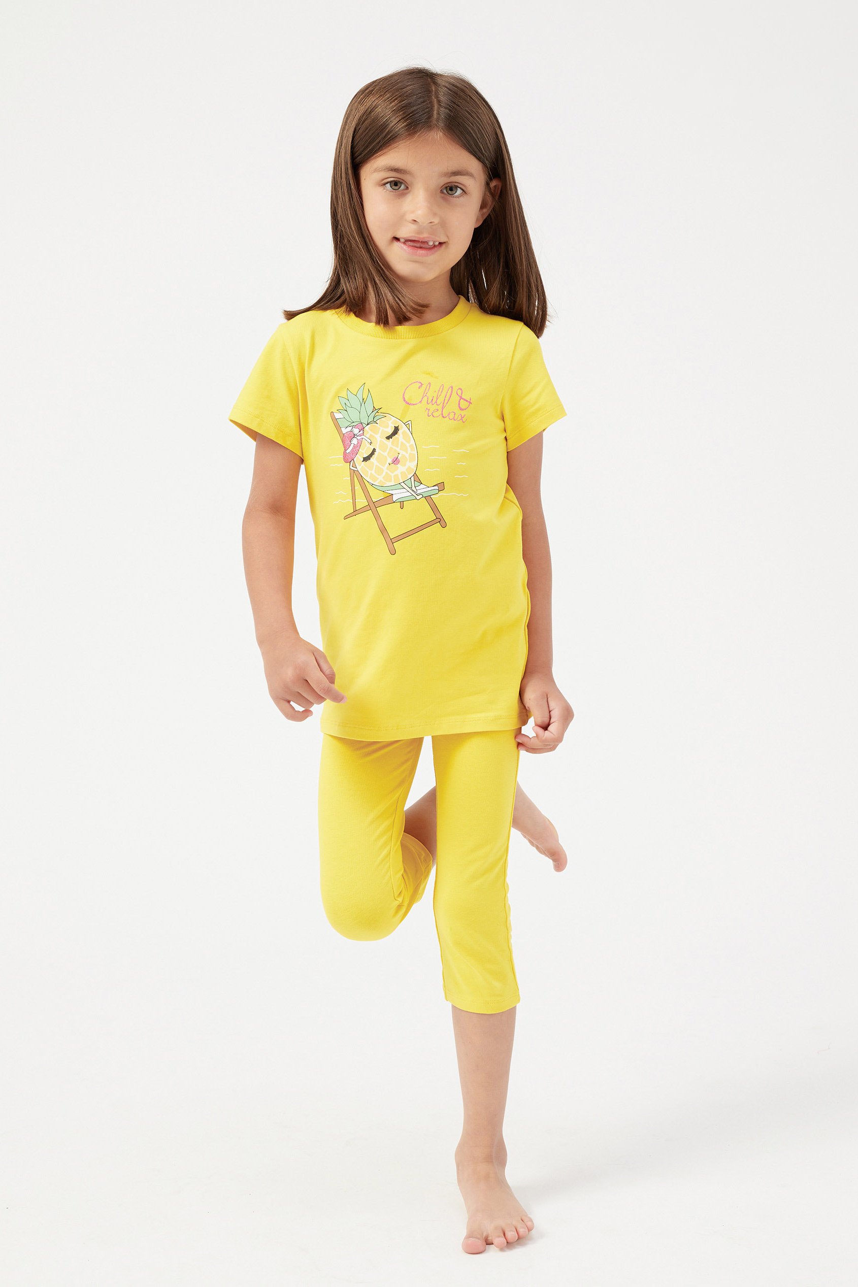 Chill Pineapple Print T-Shirt & Cropped Legging Set