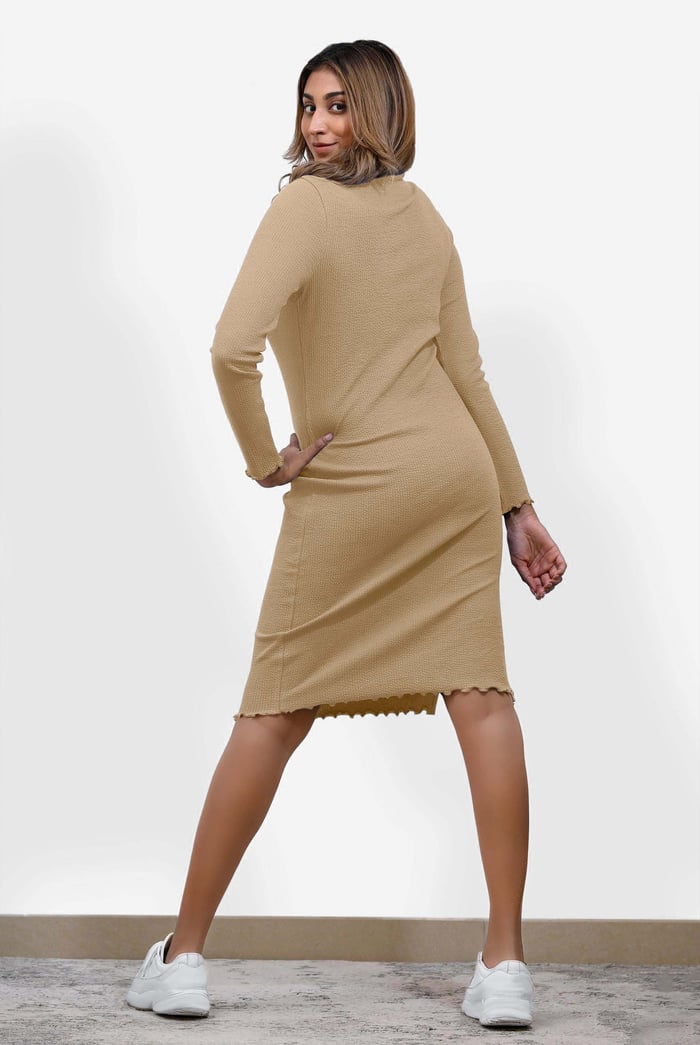 Crepe Ribbed Bodycon Midi Dress