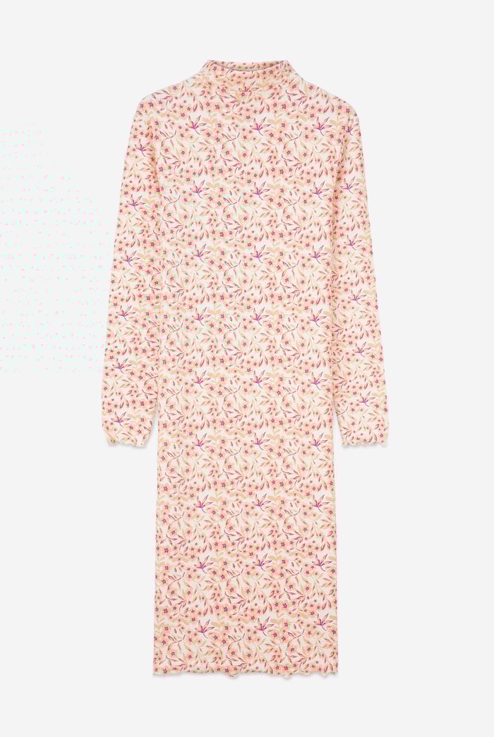 Crepe Ribbed Midi Floral Dress