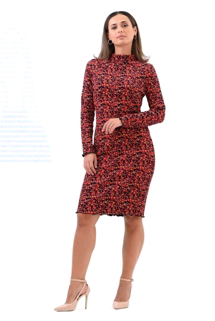 Crepe Ribbed Midi Floral Dress