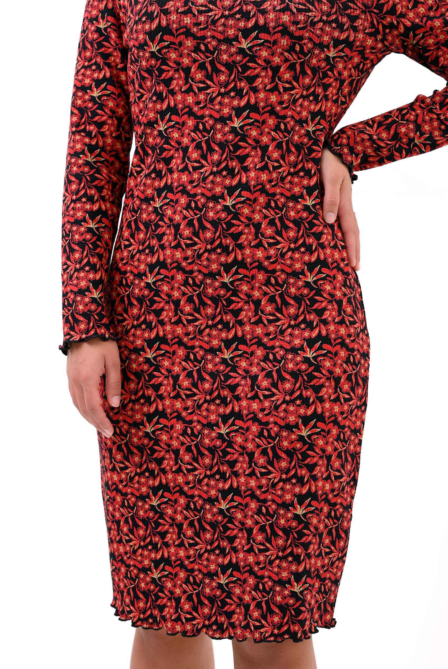 Crepe Ribbed Midi Floral Dress