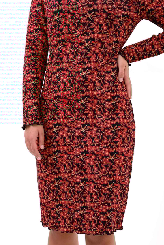 Crepe Ribbed Midi Floral Dress