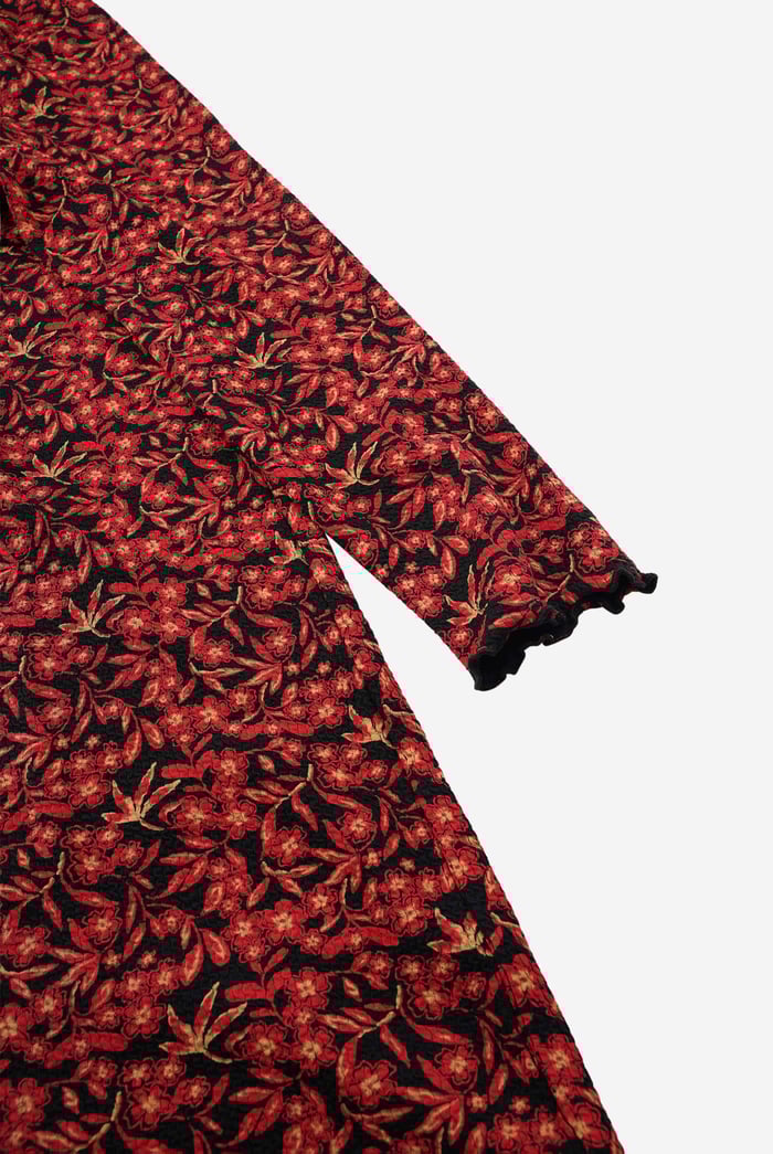 Crepe Ribbed Midi Floral Dress