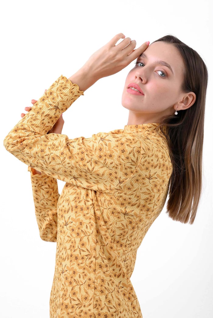 Crepe Ribbed Midi Floral Dress