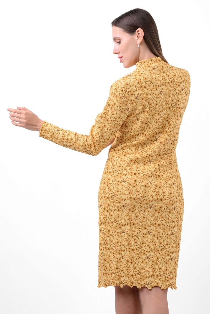Crepe Ribbed Midi Floral Dress