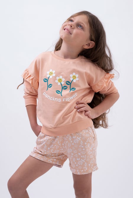 Girls Orange Chest Print Sweatshirt