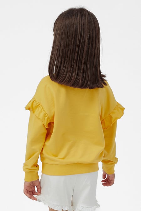 Girls Yellow Chest Print Sweatshirt
