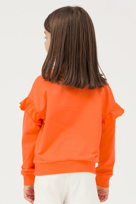 Girls Orange Chest Print Sweatshirt