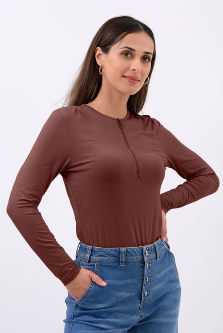 White Zip Front Crew Neck T-Shirt