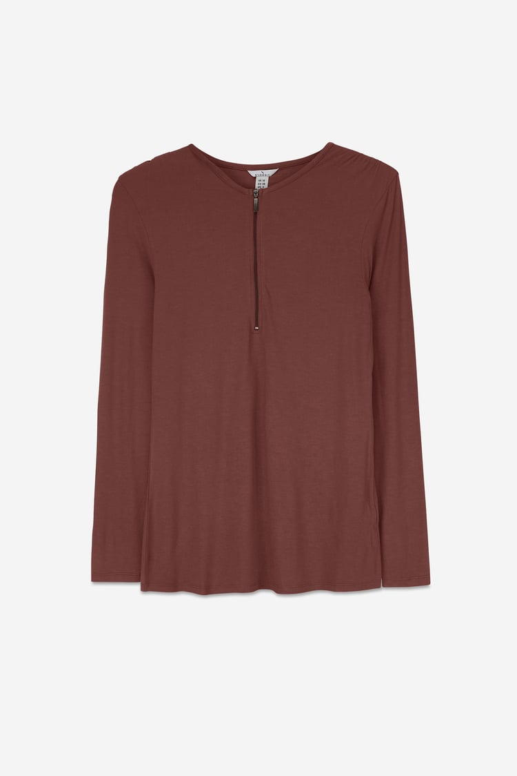 Zip Front Crew Neck T-Shirt