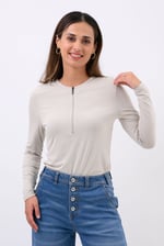 Zip Front Crew Neck T-Shirt