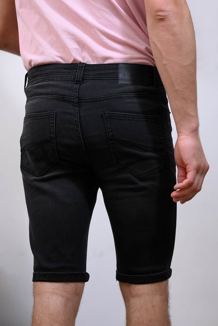 Black Straight Denim Shorts