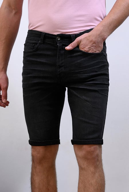 Black Straight Denim Shorts