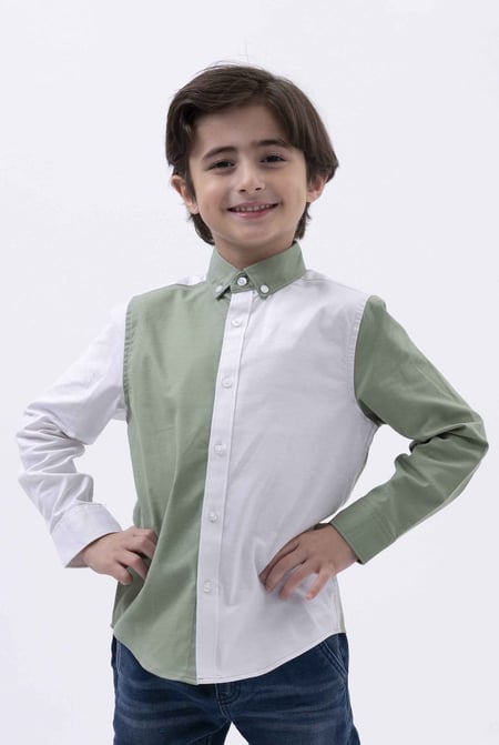 Boys Green LS Colourblock Shirt (3-14 yrs)