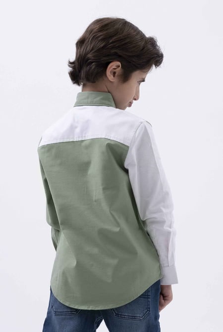 Boys Green LS Colourblock Shirt (3-14 yrs)