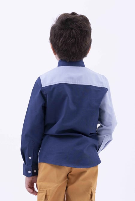 Boys Blue LS Colourblock Shirt (3-14 yrs)