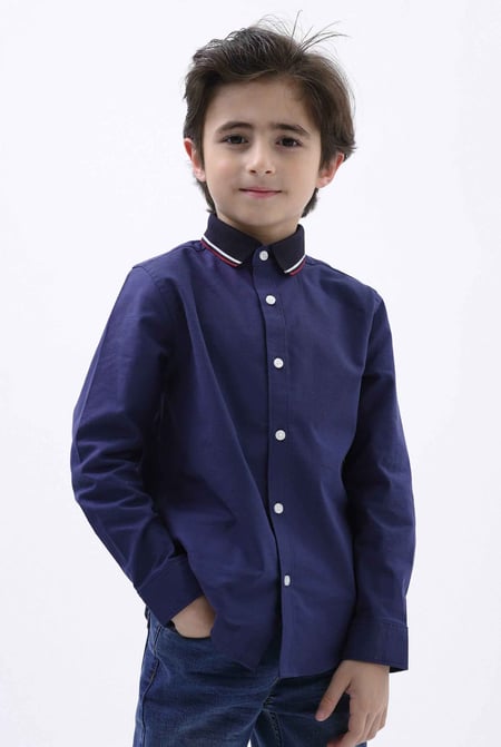 White Woven Tipped Collar Shirt (3-14yrs)