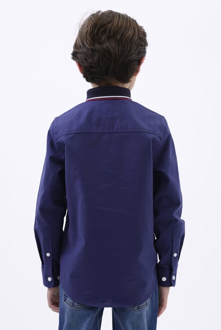 Navy Woven Tipped Collar Shirt (3-14yrs)