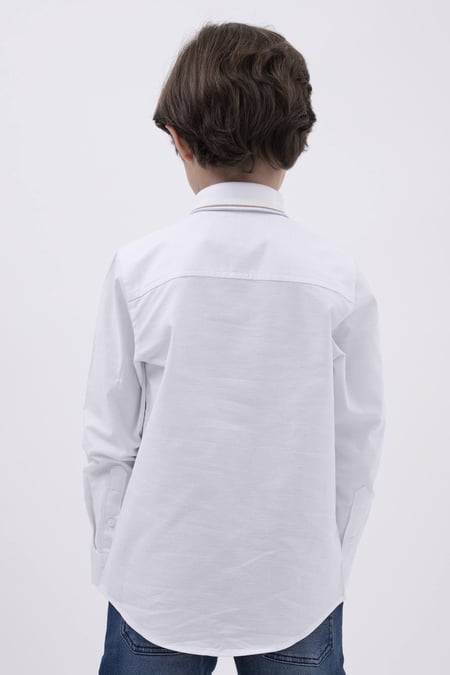 White Woven Tipped Collar Shirt (3-14yrs)