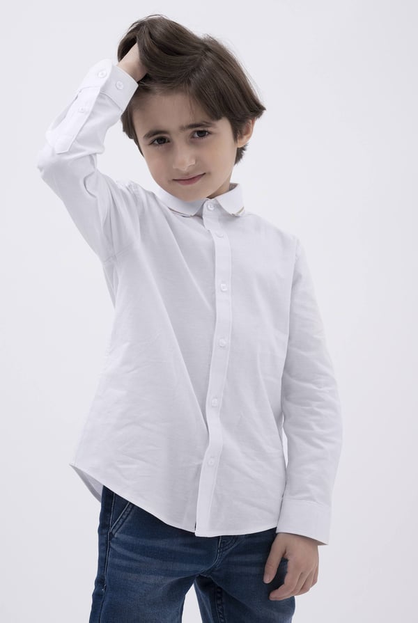White Woven Tipped Collar Shirt (3-14yrs)