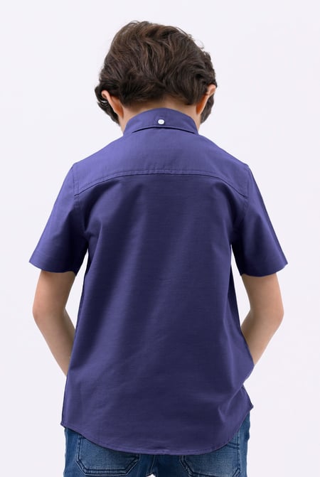 Boys Navy SS Stretch Oxford Shirt (3-14yrs)
