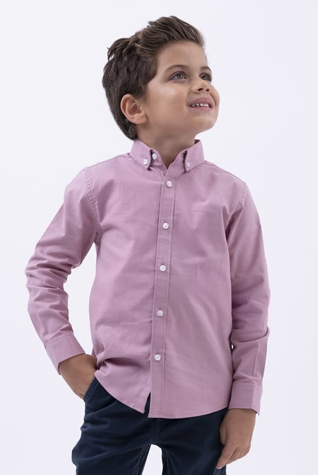 Boys Pink LS Stretch Oxford Shirt (3-14yrs)