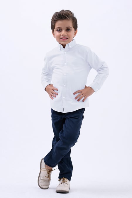 Boys White LS Stretch Oxford Shirt (3-14yrs)