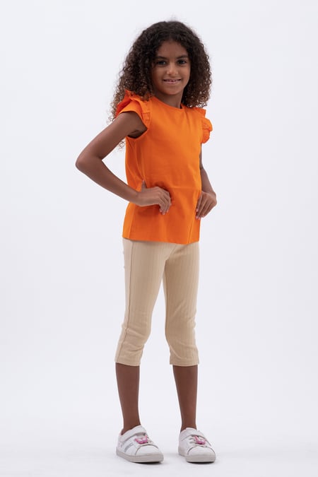 Cream Textured Rib Crop Leggings