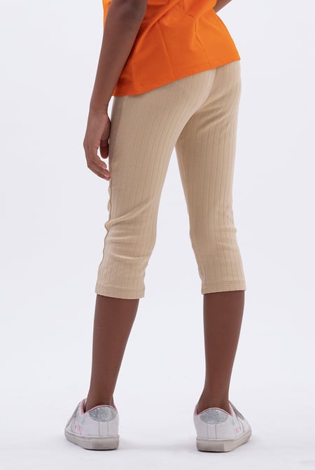 Cream Textured Rib Crop Leggings