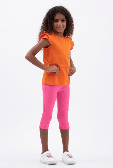 Cream Textured Rib Crop Leggings