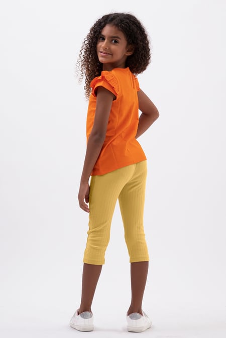 Yellow Textured Rib Crop Leggings