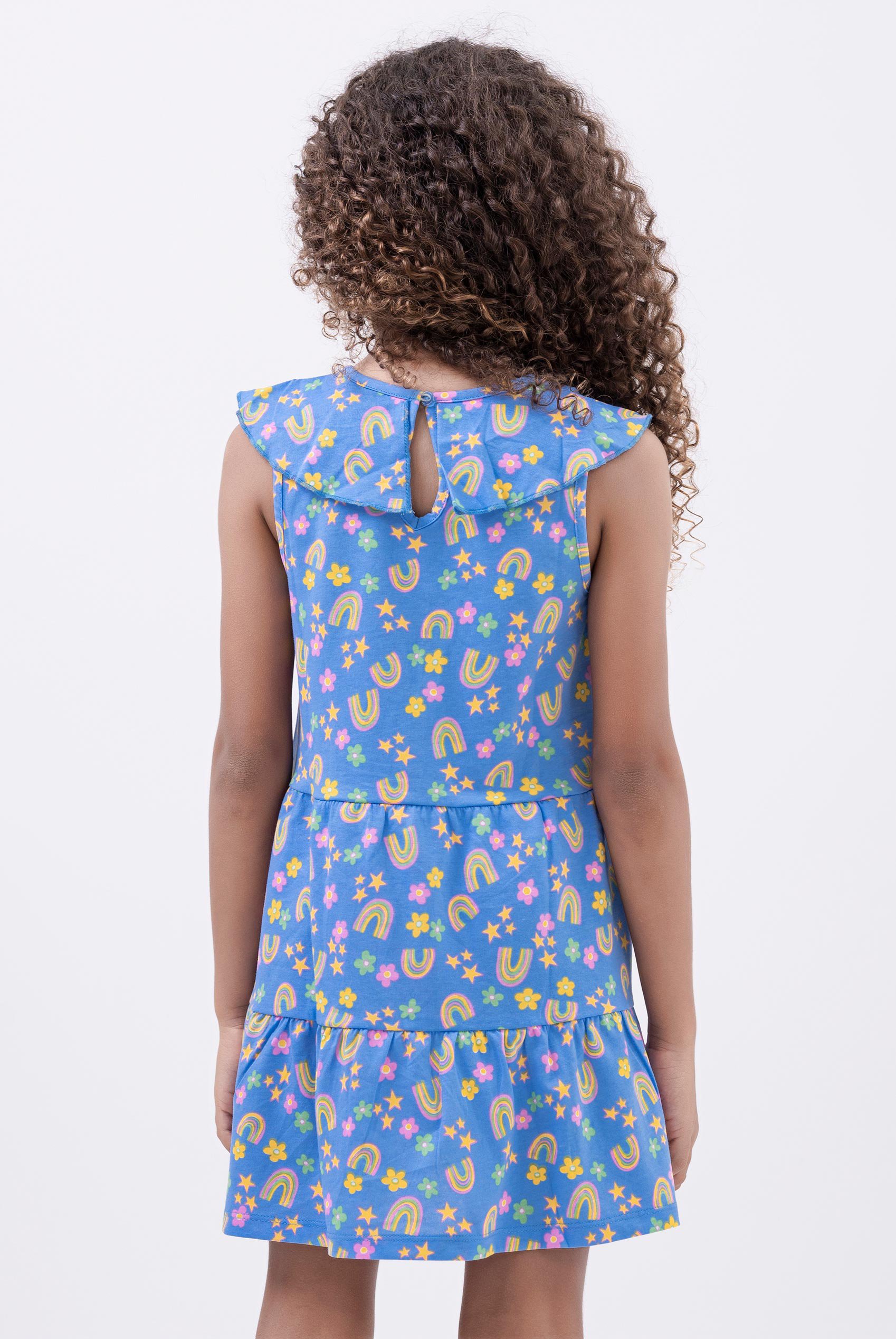 Girls Ruffle Neck Jersey Dress