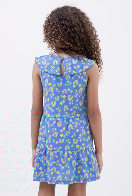 Girls Blue Ruffle Neck Jersey Dress