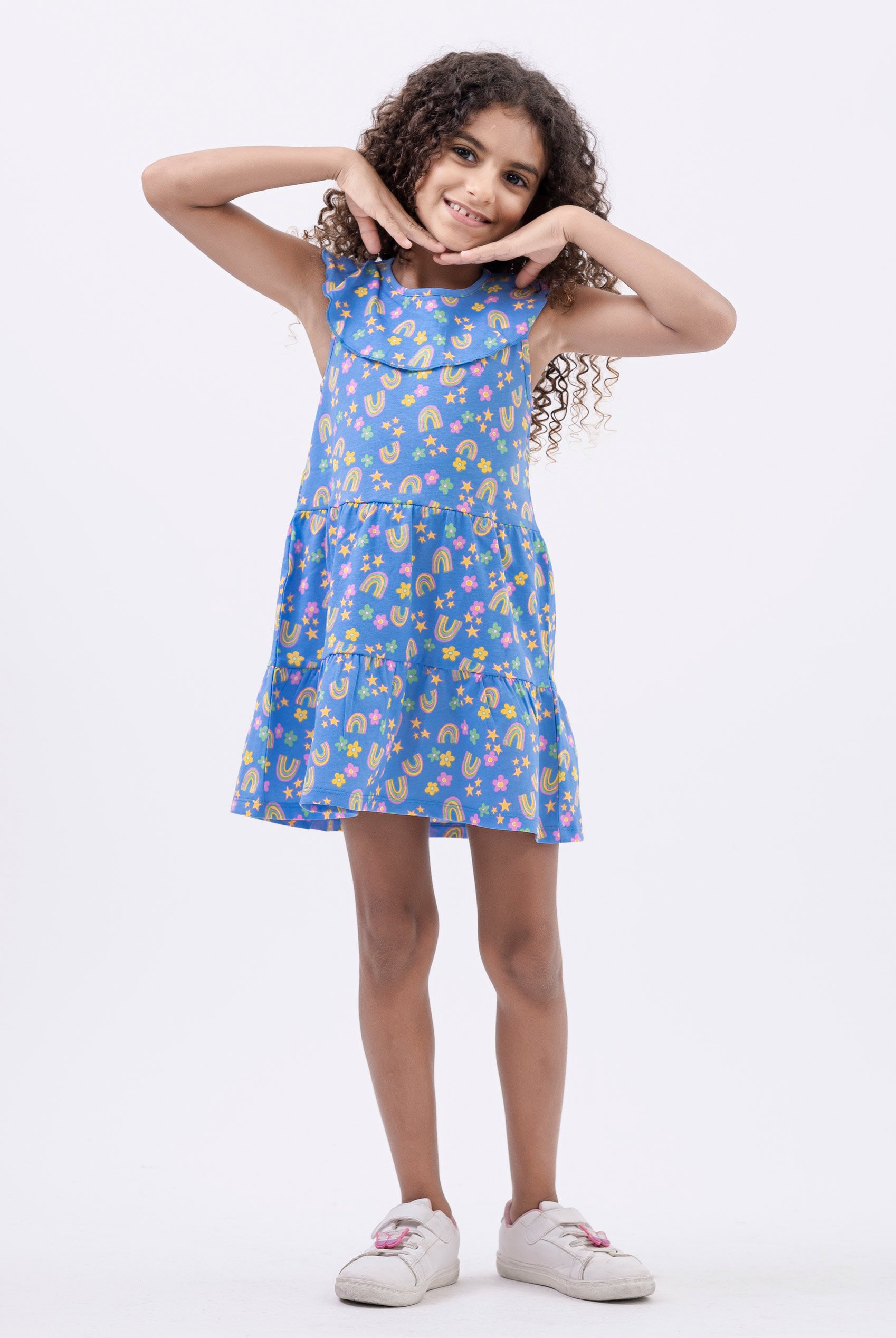 Girls Ruffle Neck Jersey Dress