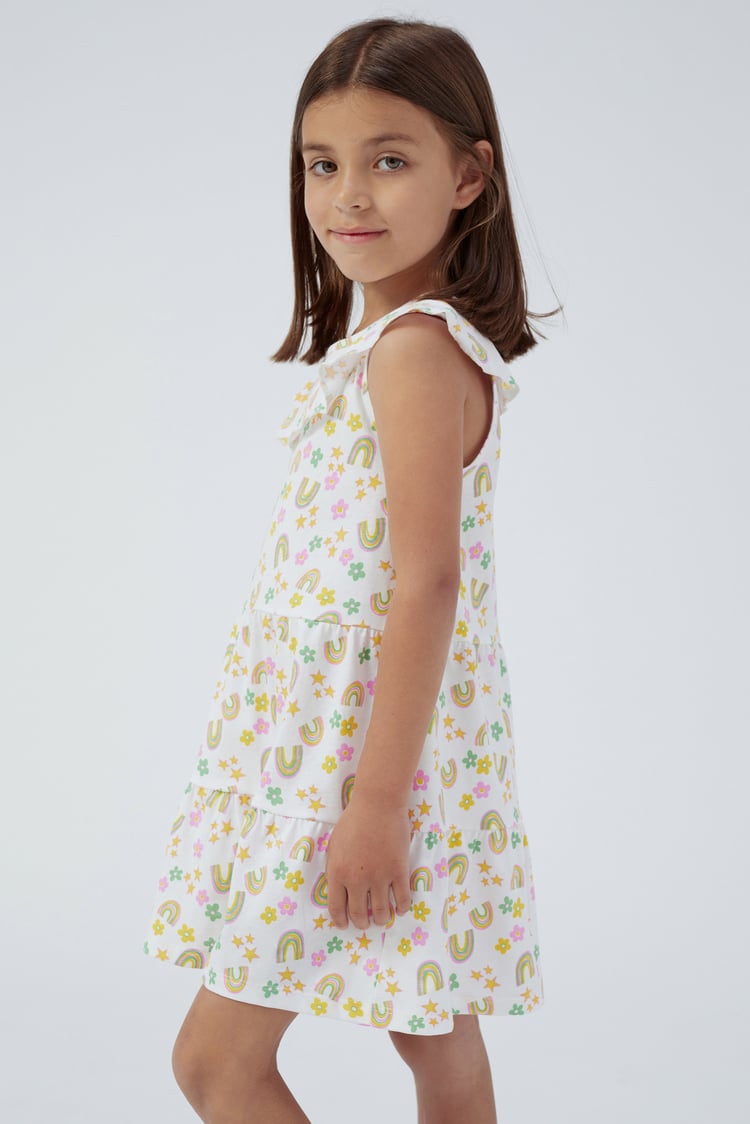Girls Ruffle Neck Jersey Dress