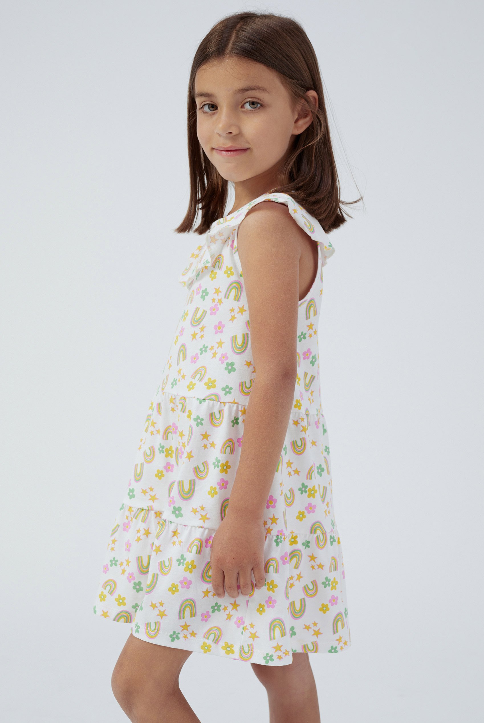 Girls Ruffle Neck Jersey Dress